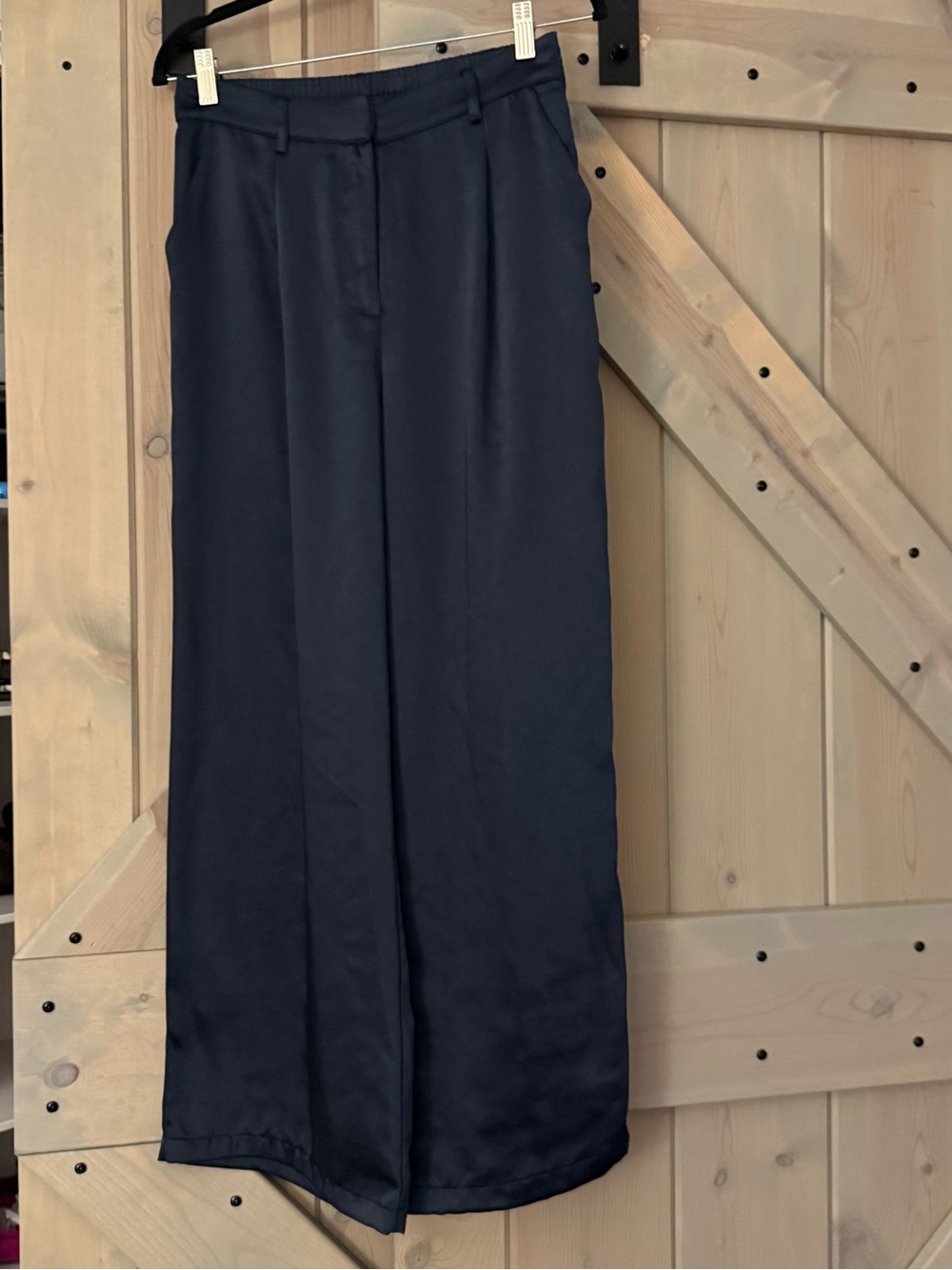 Skies Are Blue Navy Wide-Leg Satin Pants